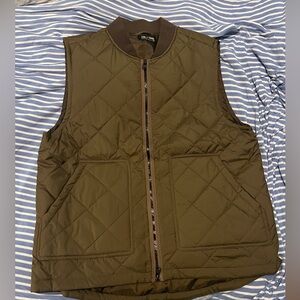 Green Puffer Vest with Quilted Design